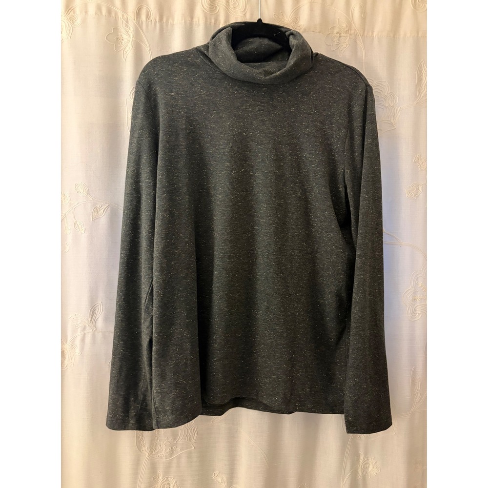 TalbotsGray Gold Metallic Shimmer Turtleneck Long Sleeve Top Large